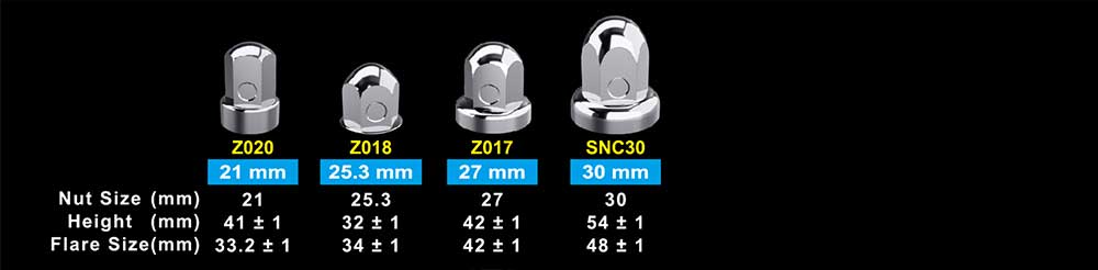 21mm, 25.3mm, 27mm, 30mm wheel nut covers