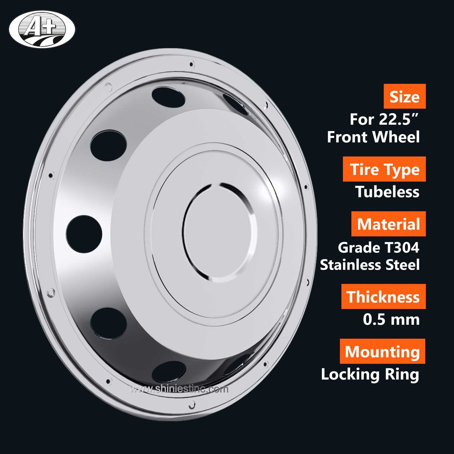 (11225F) 22.5＂Stainless Steel (New Swedish Style) Rear Wheel Cover for Trucks/Buses