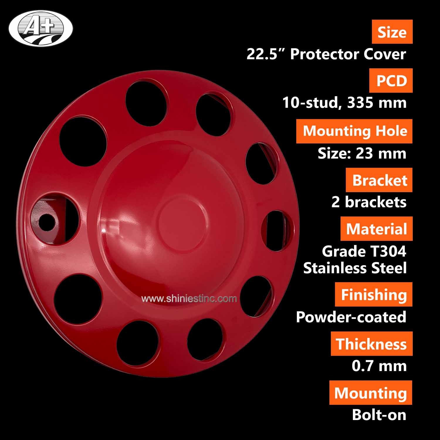 (15225F-A-PC-RD) 22.5＂T304 S/S Protector Cover with Powder Coated (Red)