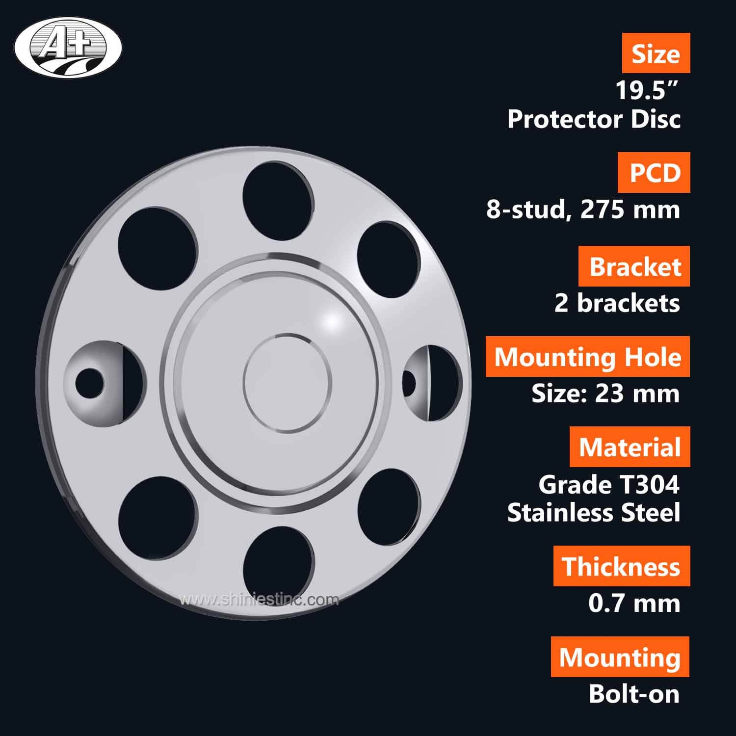 (15195F) 19.5＂T304 S/S Protector Cover with Closed Center for Trucks/Buses