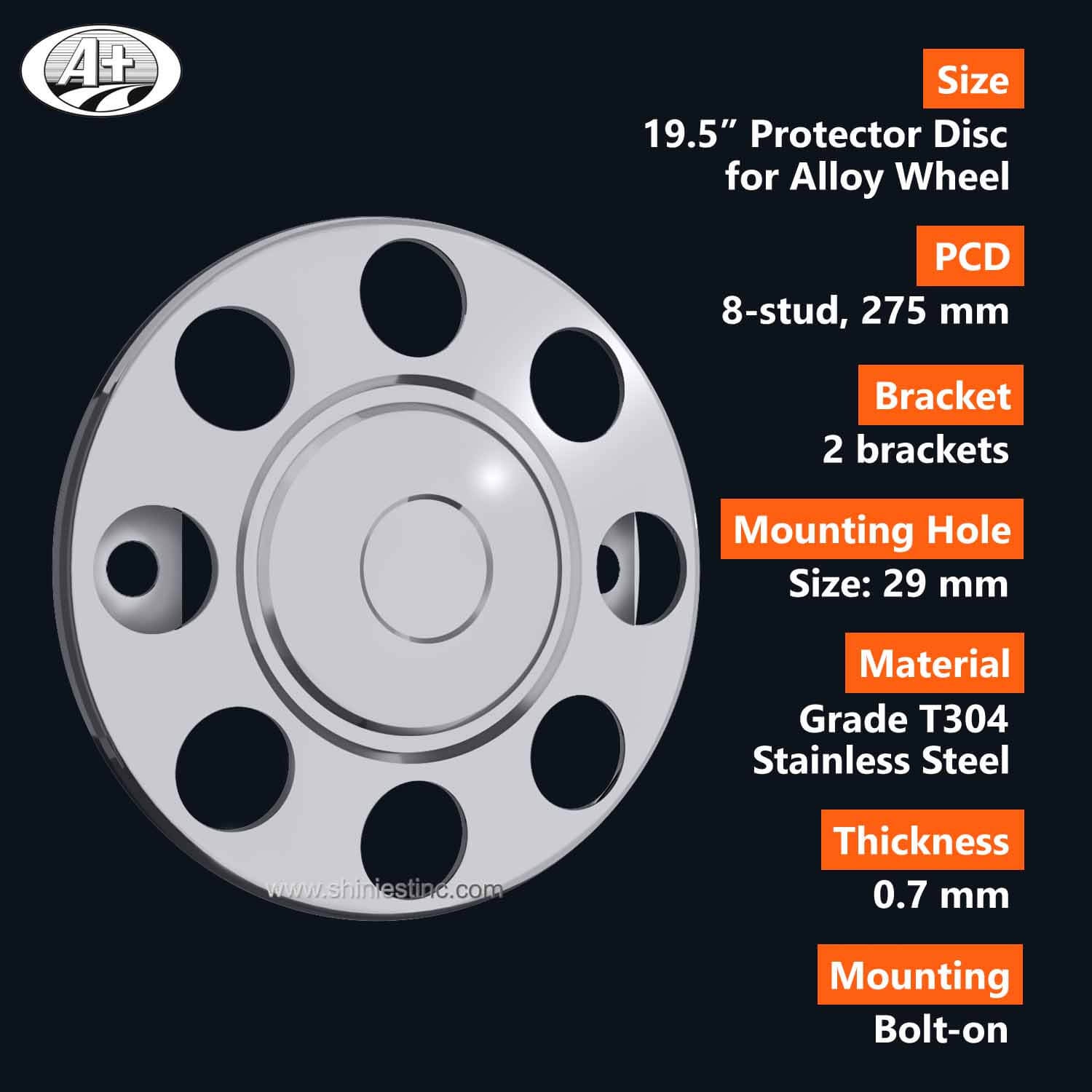 (15195F-U) 19.5＂T304 S/S Protector Cover with Closed Center for Steel/Alloy Wheel