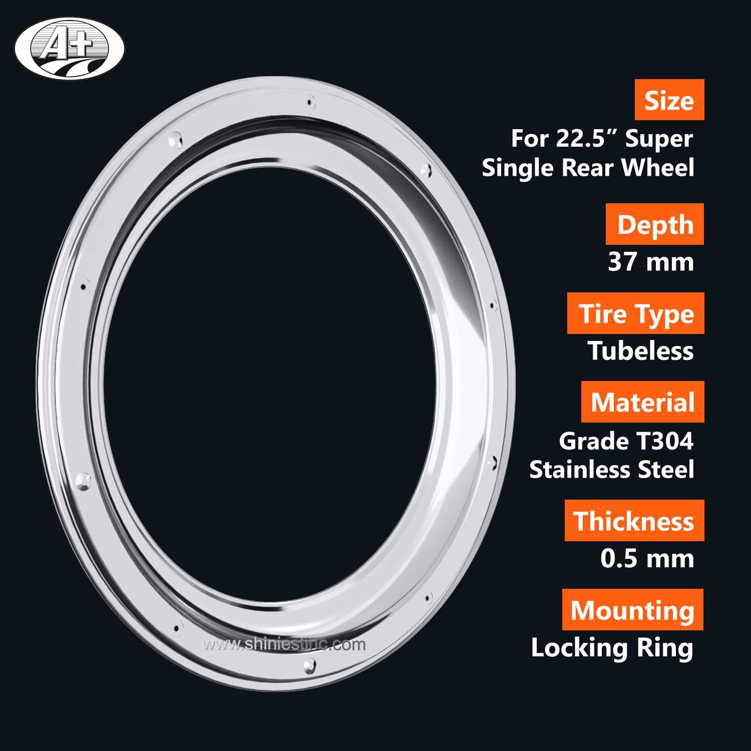 (40225S) 22.5＂Stainless Steel Trim Ring for Super Single Wheel