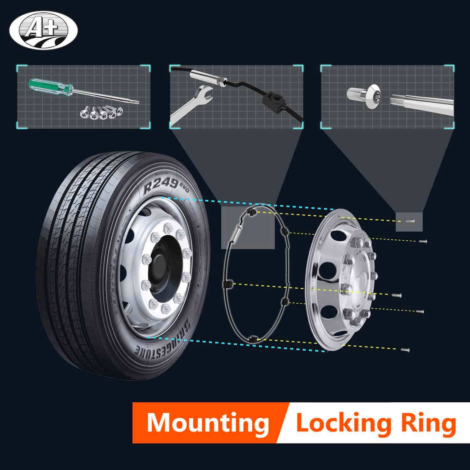 (30225R-82-US) 22.5＂T304 S/S Trim Ring for Rear & Super Single Front Wheel (82mm)