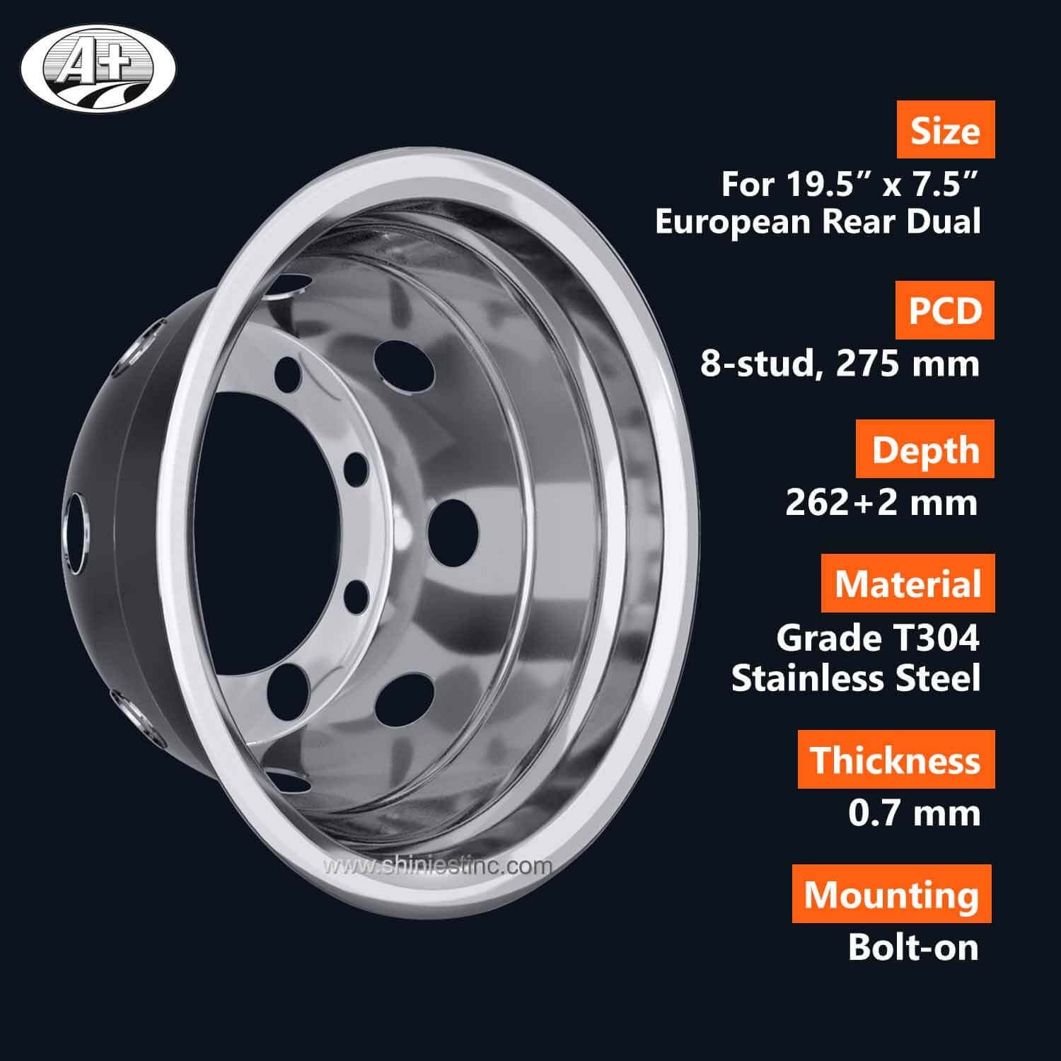 (70195RZ) 19.5＂x 7.5＂T304 S/S Deep Wheel Liner for Rear Dual Wheel (Depth: 263mm)