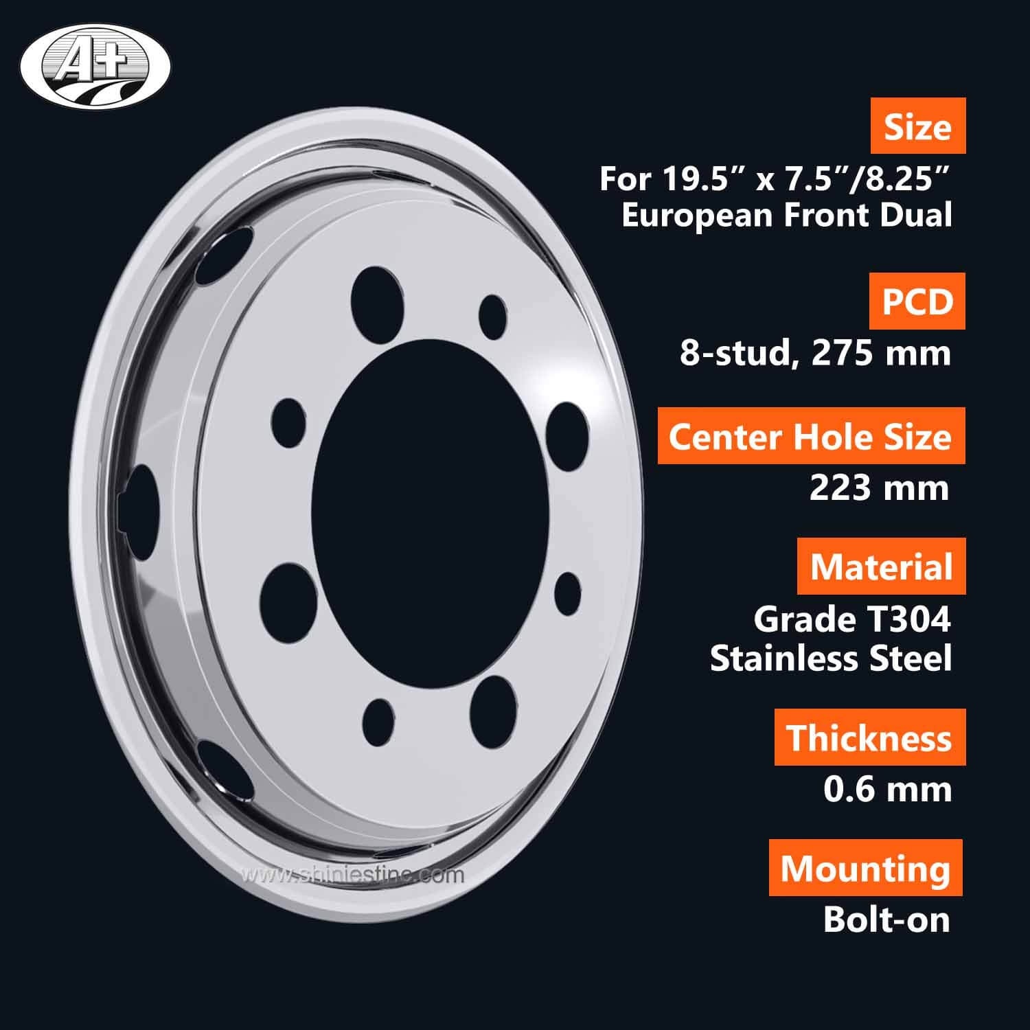 (70195F-O) 19.5＂x 7.5＂& 19.5＂x 8.25＂S/S Deep Front Wheel Liner with Open Center