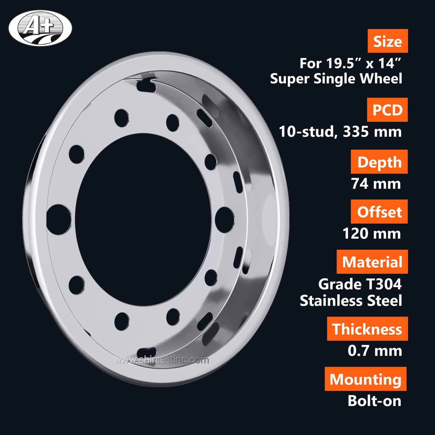 (71195S-A) 19.5＂x 14＂T304 Stainless Steel Super Single Wheel Liner For Trucks/Buses