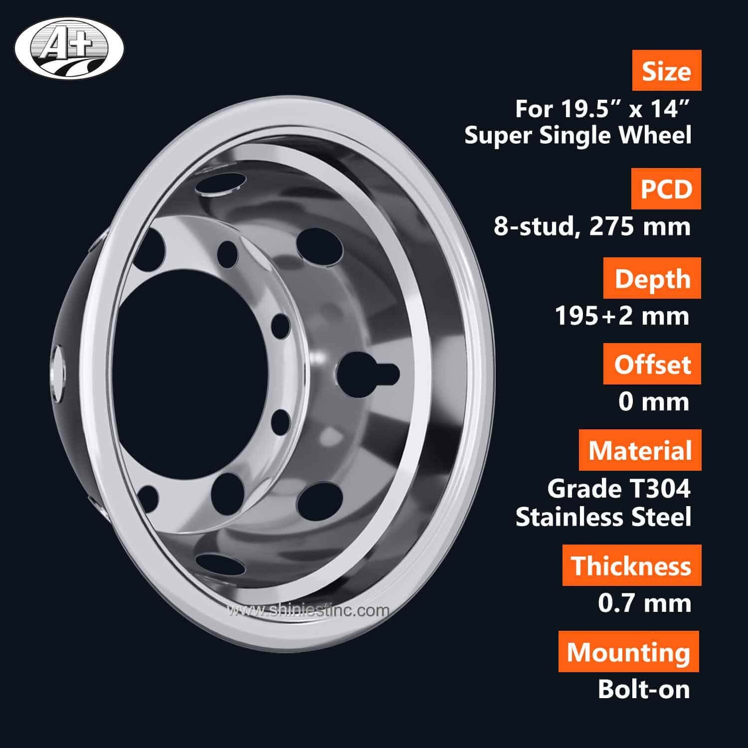 (73195S) 19.5＂x 14＂T304 Stainless Steel Super Single Wheel Liner for Trucks/Buses