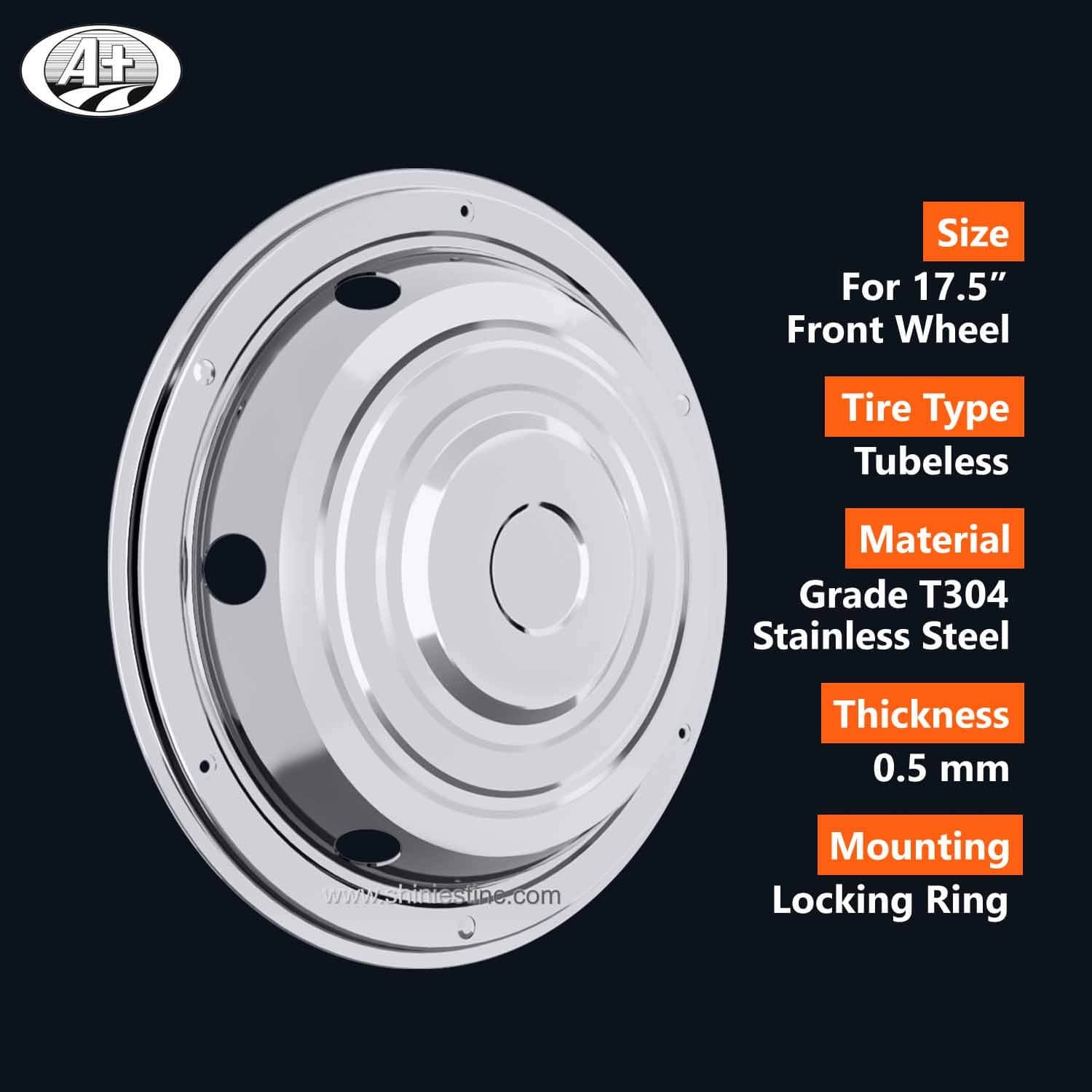 (10175F-A) 17.5＂Stainless Steel Front Wheel Trim (Standard Style) for Trucks/Buses