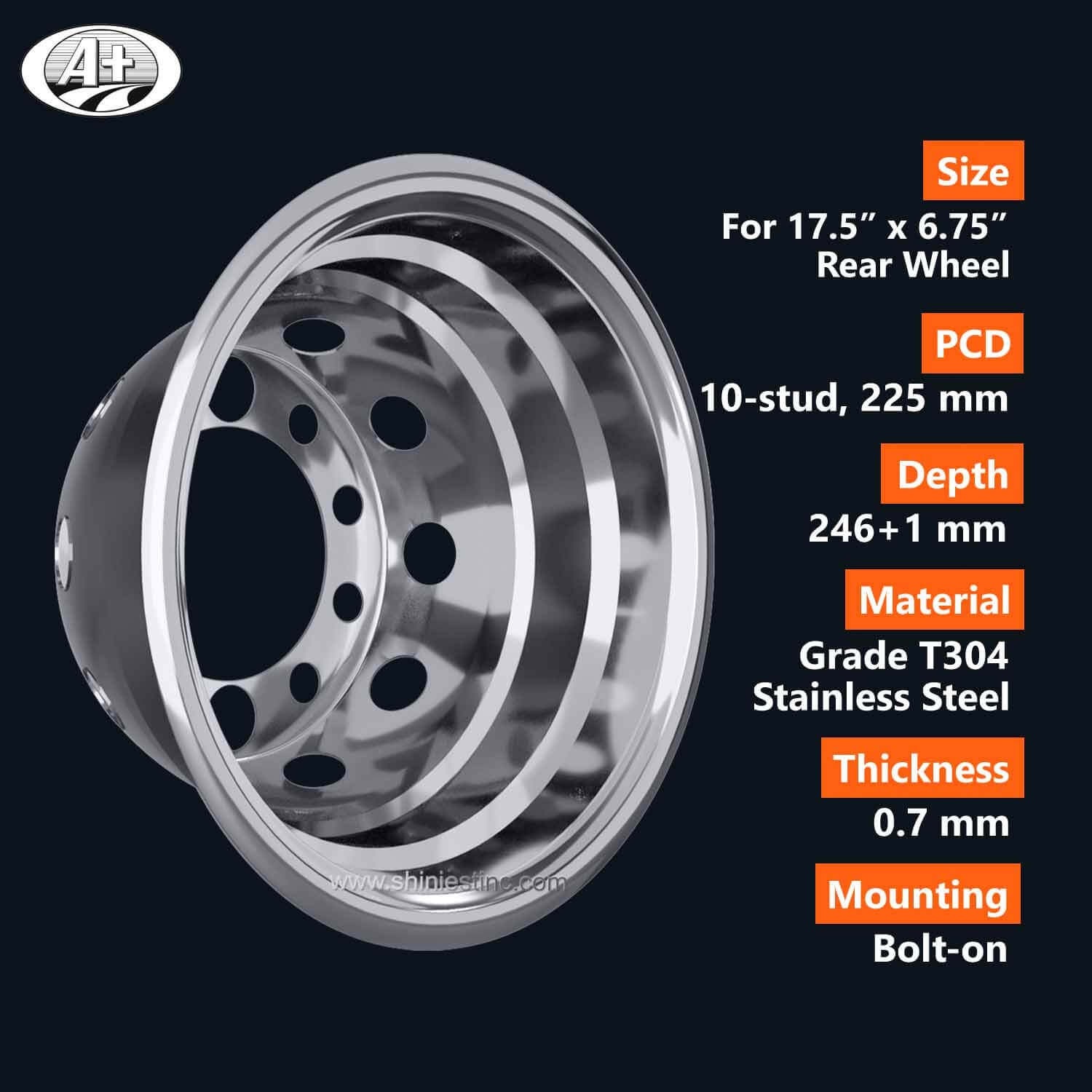 (73175R) 17.5＂x 6.75＂T304 Stainless Steel Rear Wheel Liner for Trucks/Buses