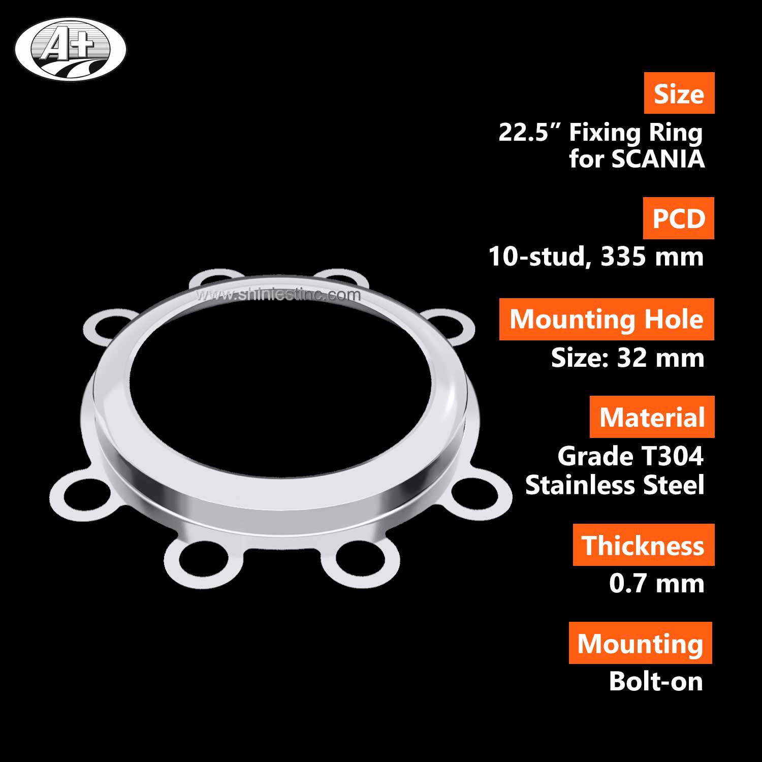 (225S-RING-A) 22.5＂T304 S/S Axle Cover Fixing Ring for Scania Rear Axle