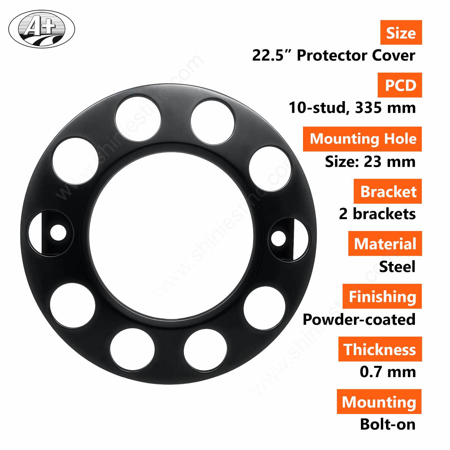 (T16225F-A-BK01) 22.5 (Matt Black, 2 Brackets) Steel Powder-coated Protector Cover