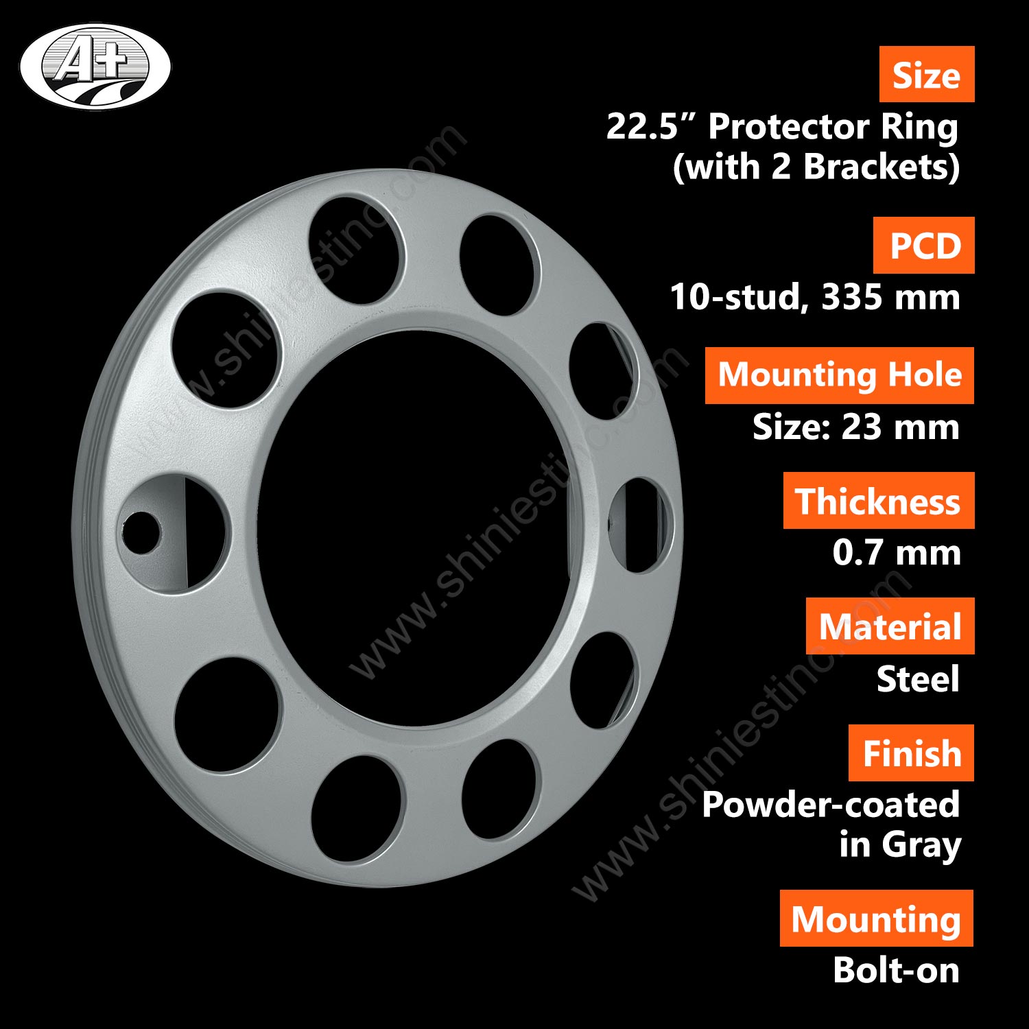 (T16225F-A-GY02) 22.5 (Light Gray, 2 Brackets) Steel Powder-coated Protector Cover