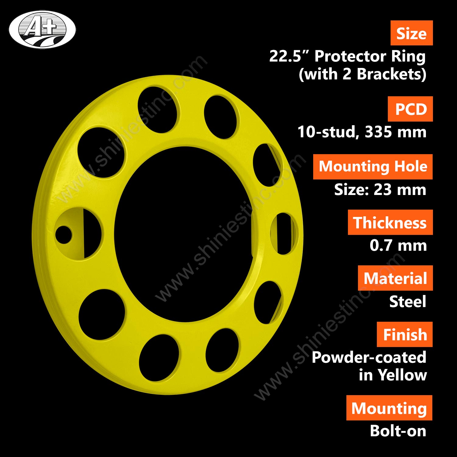 (T16225F-A-YE) 22.5 (Yellow, 2 Brackets) Steel Powder-coated Protector Cover