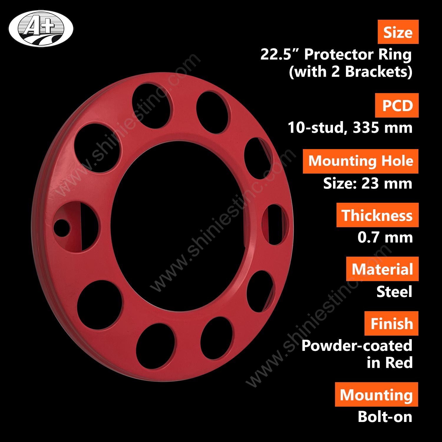 (T16225F-A-RD) 22.5 (Red, 2 Brackets) Steel Powder-coated Protector Cover