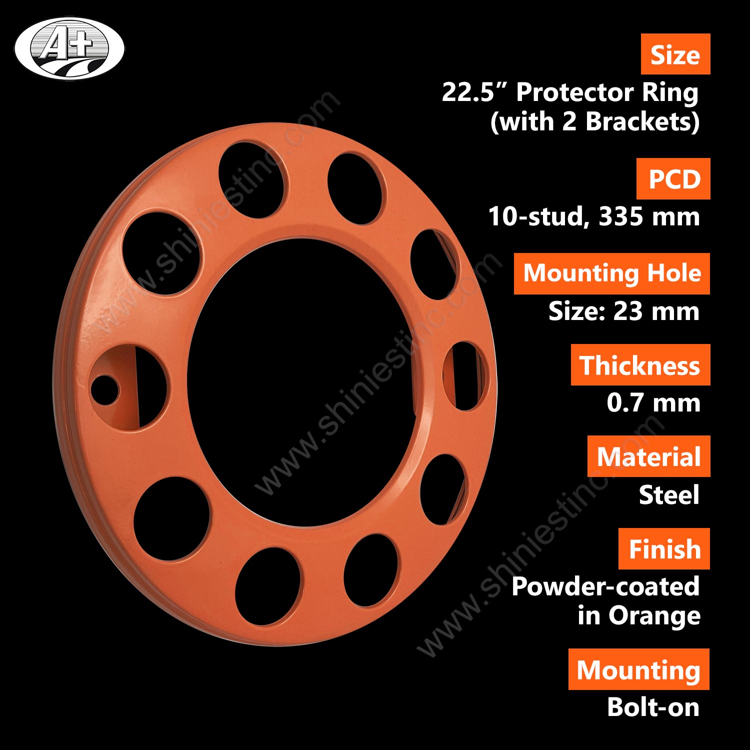 (T16225F-A-OG) 22.5 (Orange, 2 Brackets) Steel Powder-coated Protector Cover