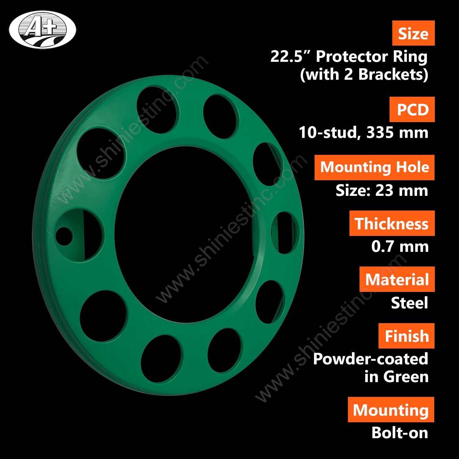 (T16225F-A-GN) 22.5 (Green, 2 Brackets) Steel Powder-coated Protector Cover