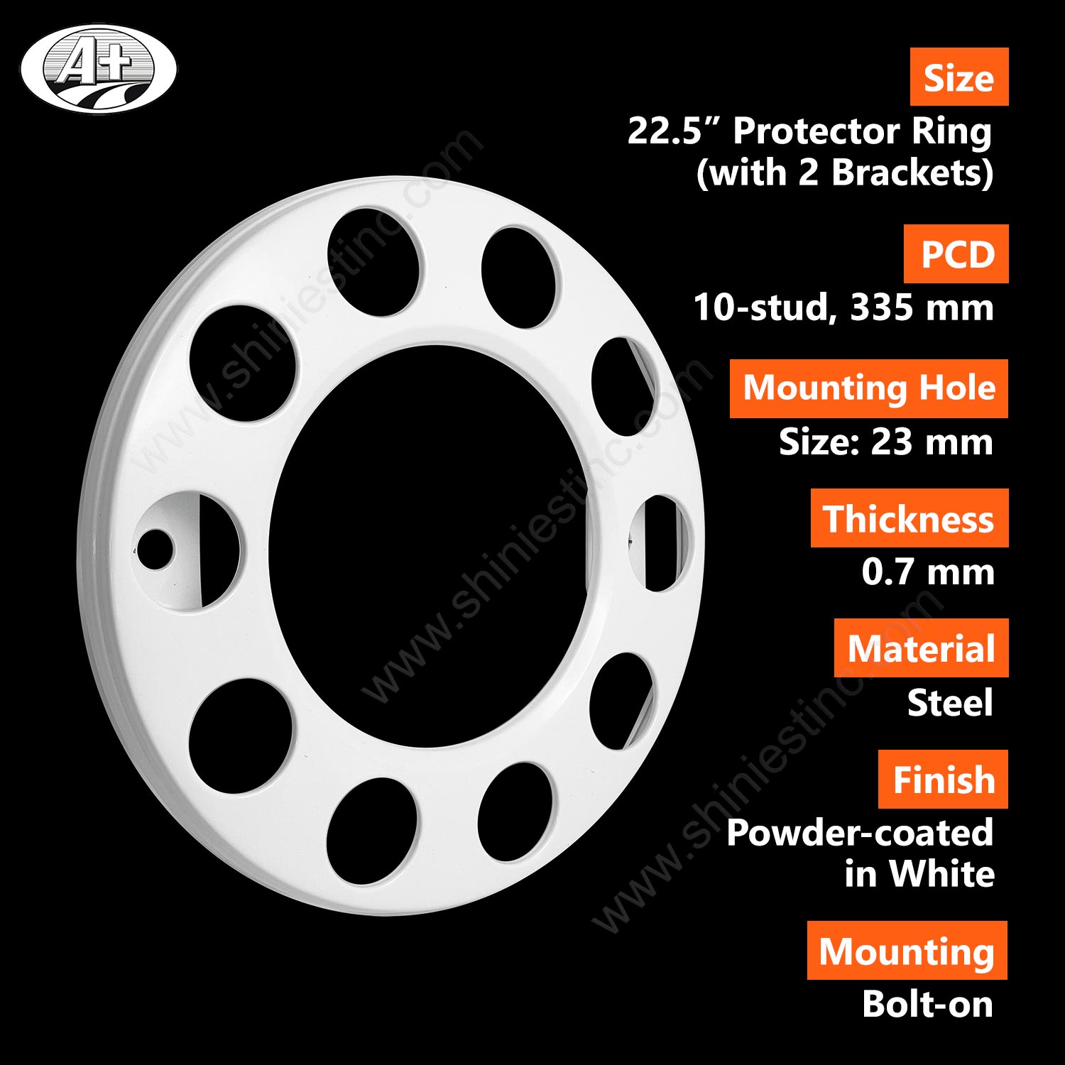 (T16225F-A-WH) 22.5 (White, 2 Brackets) Steel Powder-coated Protector Cover